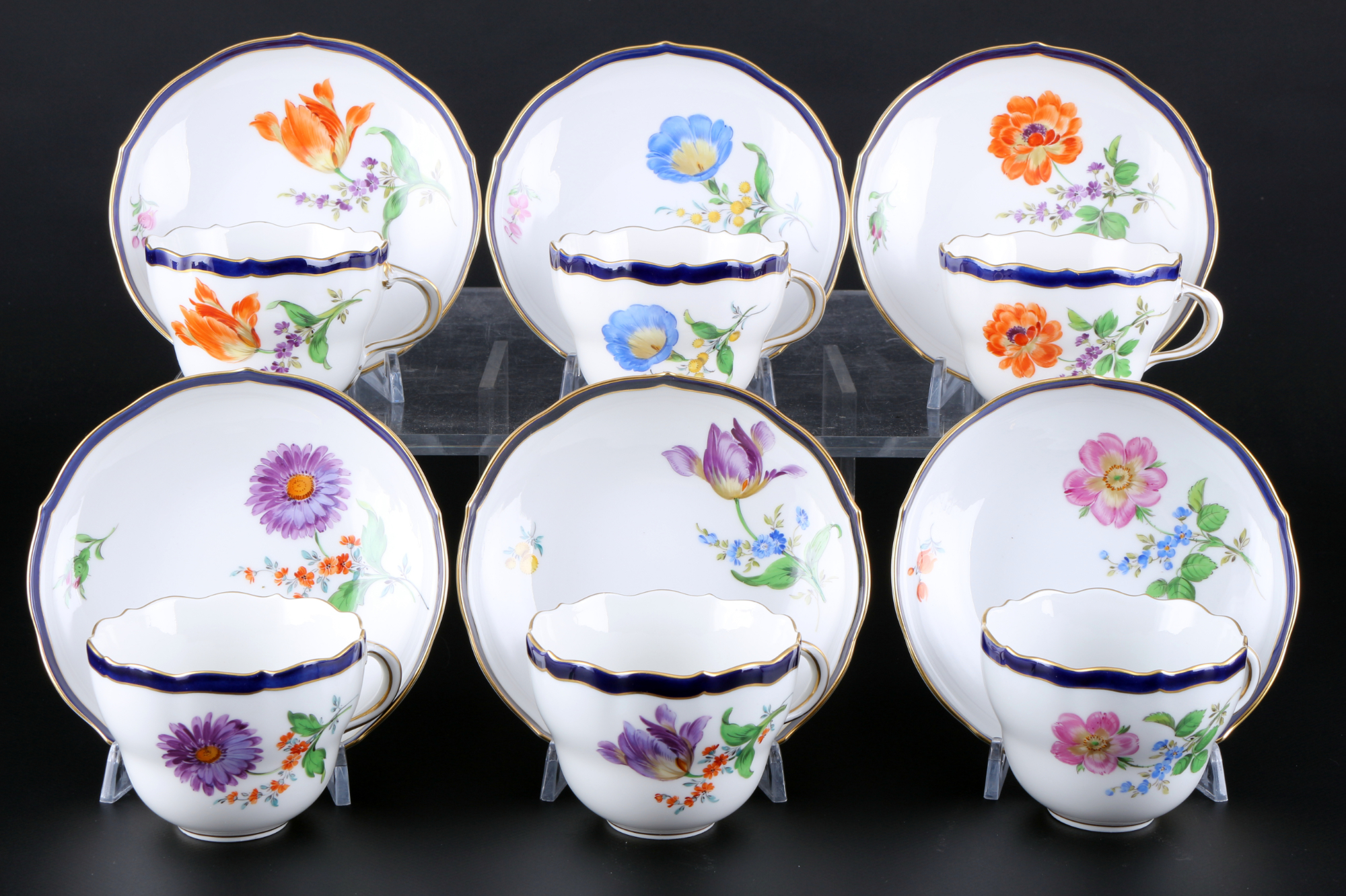 Meissen Blume mit kobaltblauem Rand Kaffeeservice für 6 Personen, coffee service for 6 pers., - Image 2 of 6