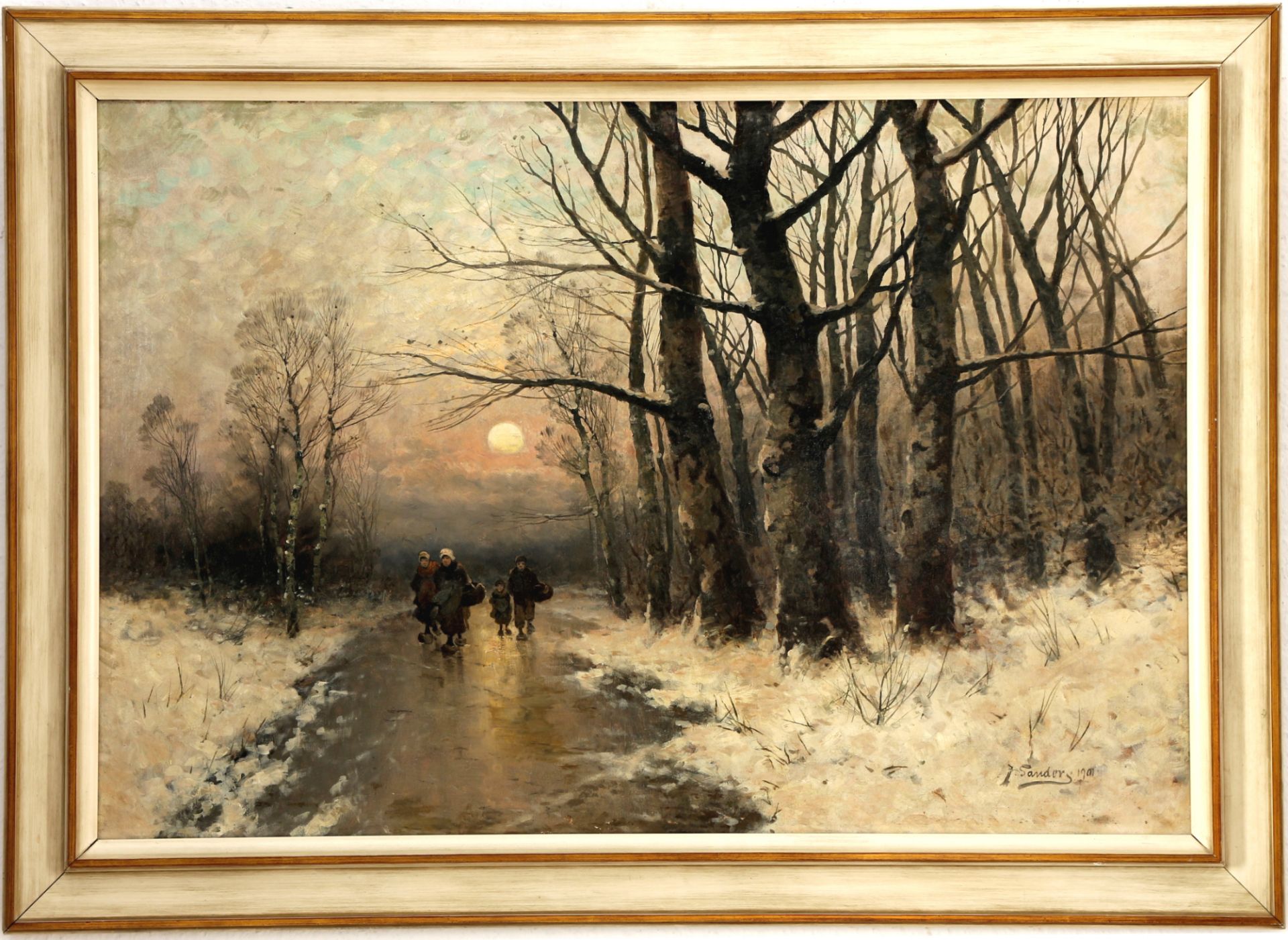 Johann Jungblut (1860-1912) abendliche Heimkehr in Winterlandschaft, evening homecoming, - Image 2 of 4