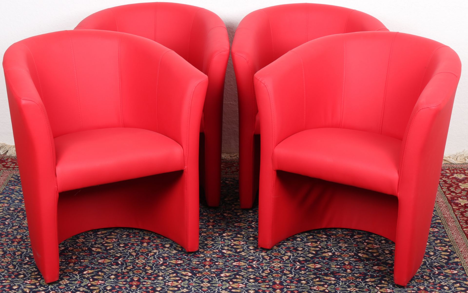 4 rote Designsessel, 4 red design armchairs leather,