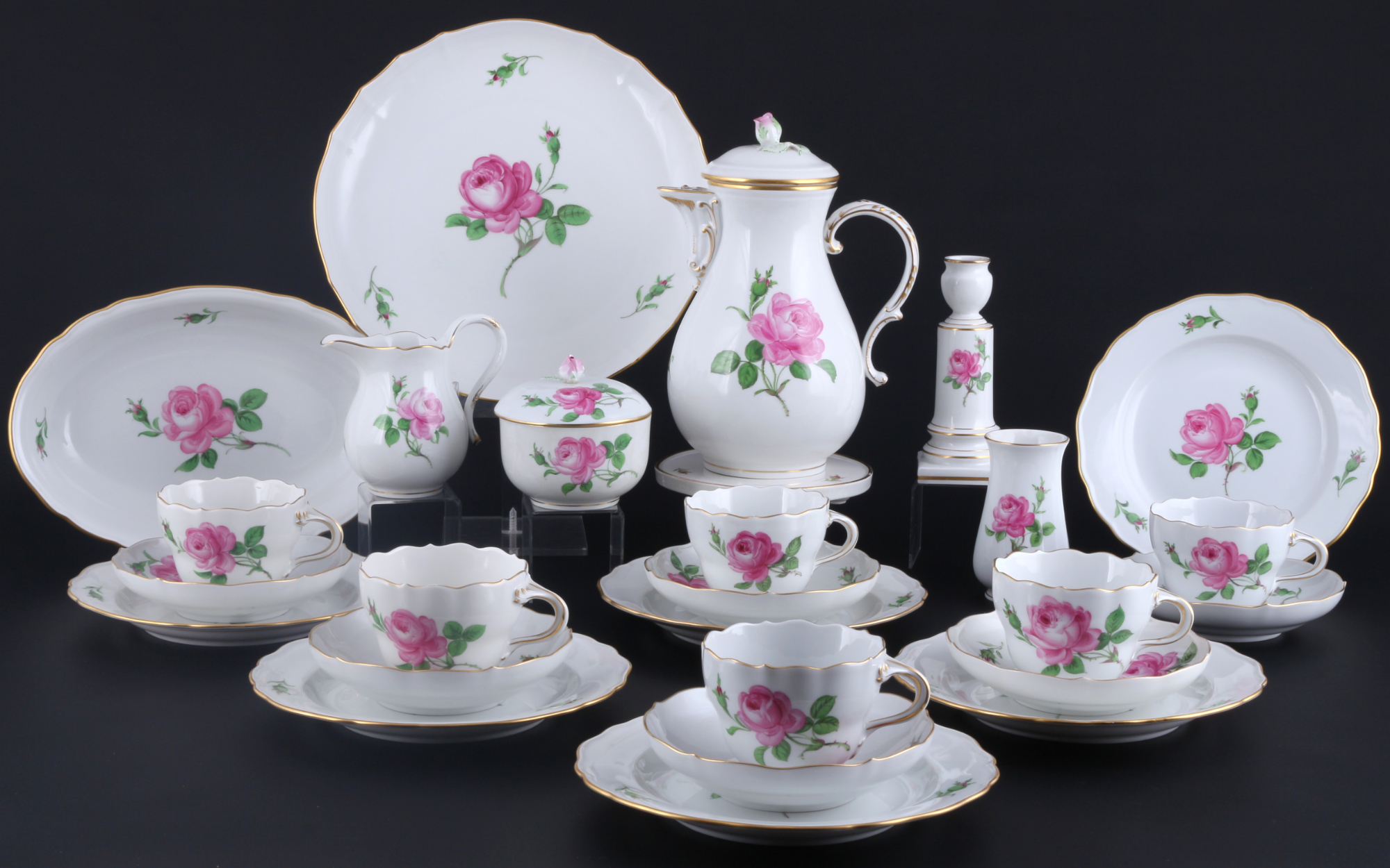 Meissen Rote Rose Kaffeeservice für 6 Personen, coffee service for 6 pers.,