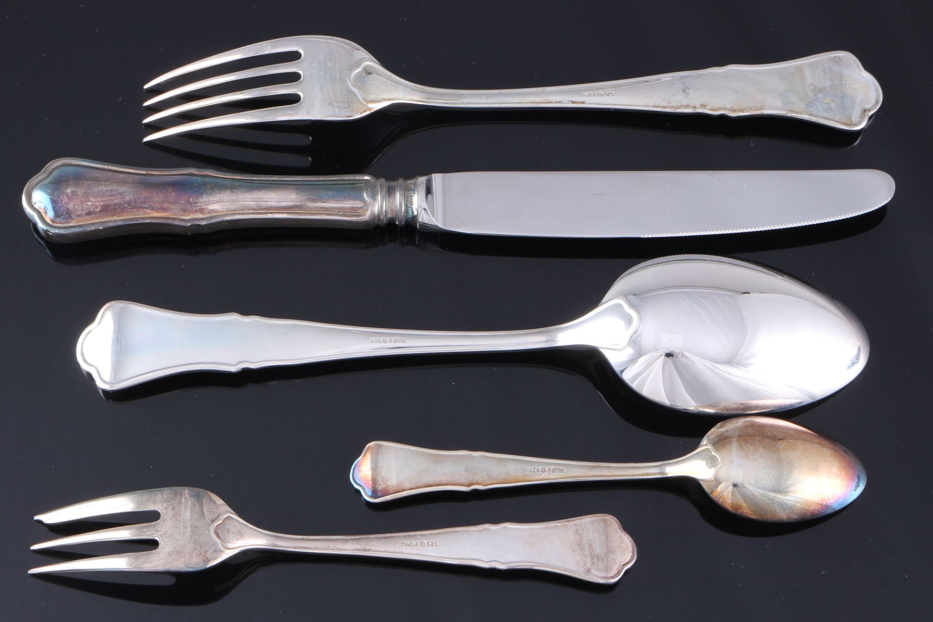 R&B Robbe & Berking Alt-Chippendale 925 Silber Besteck für 6 Personen, sterling silver cutlery, - Image 3 of 5