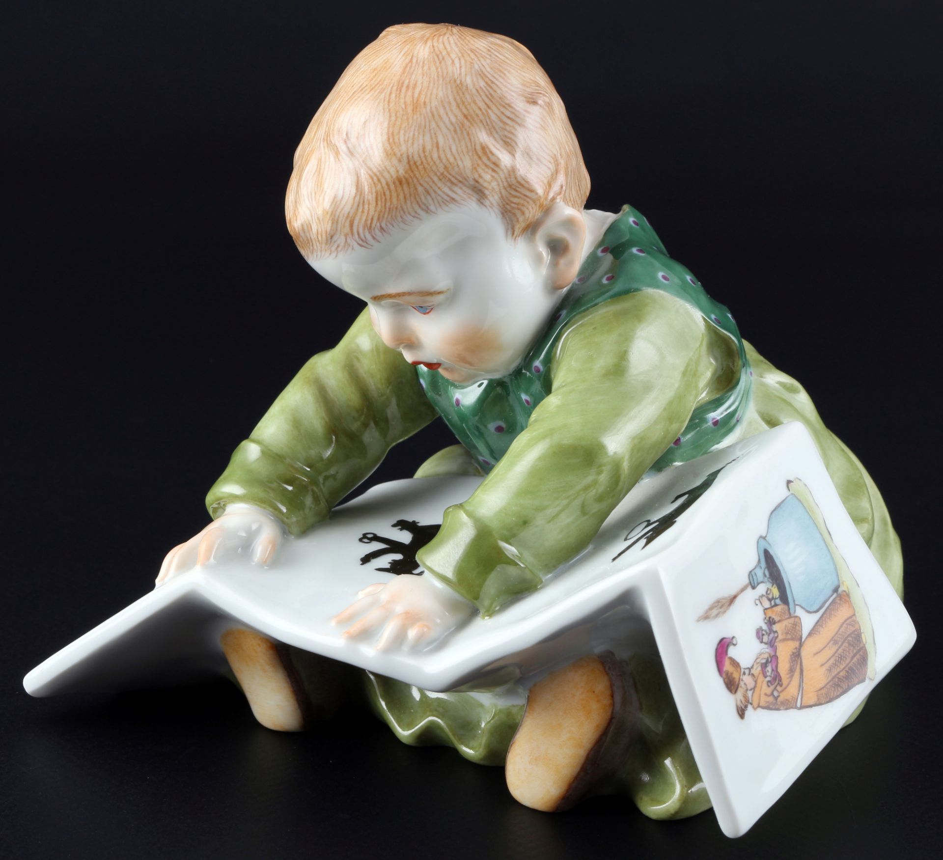 Meissen Hentschelkind mit Bilderbuch 1.Wahl, child with picture book,