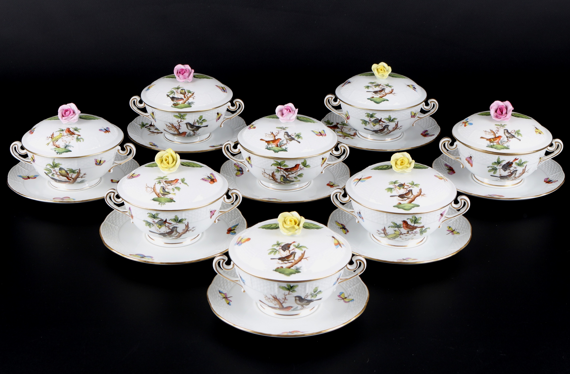 Herend Rothschild 8 Suppentassen, soup cups,