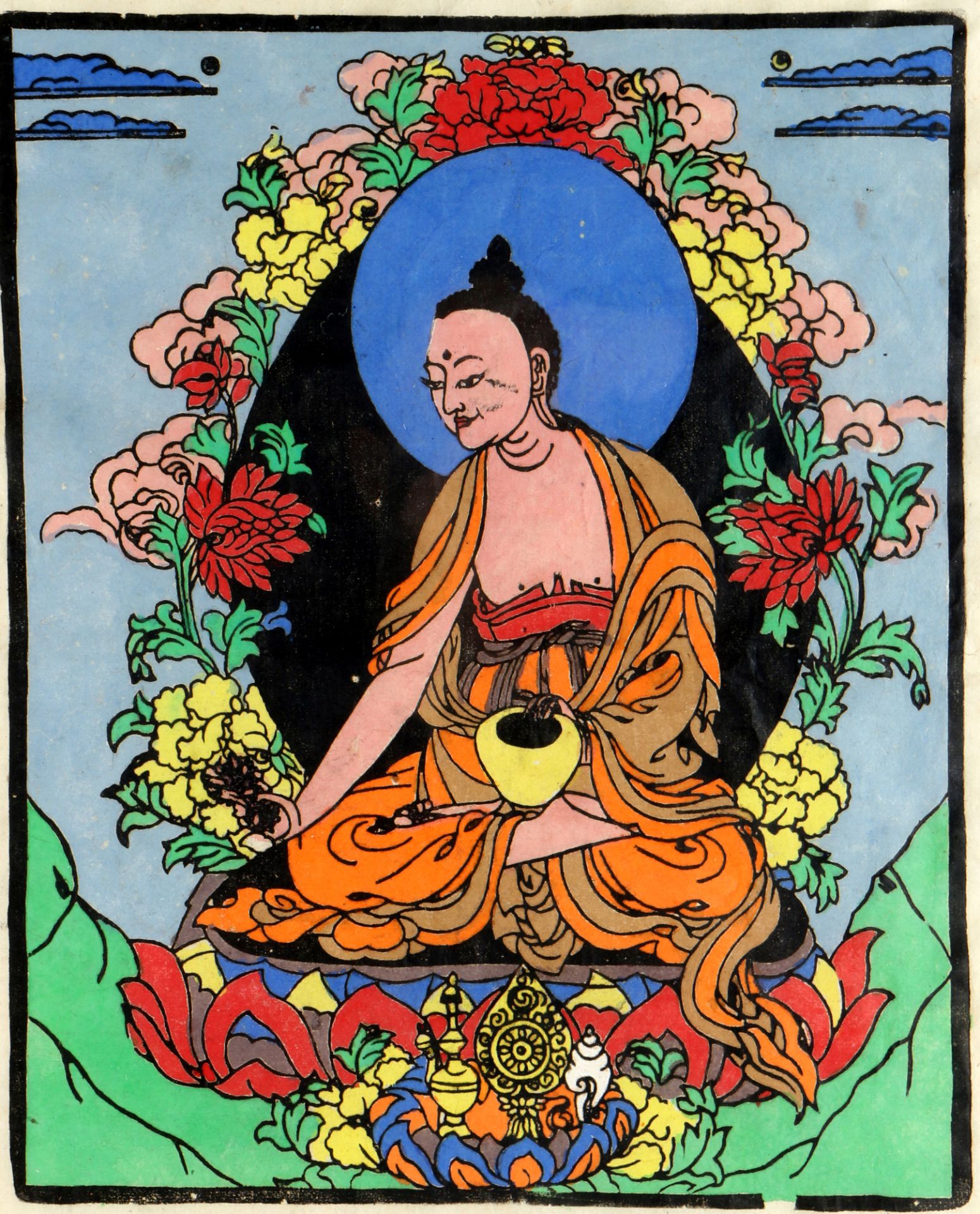 Buddhismus / Hinduismus 2 Thangkas mit Lebensrad und Buddha im Lotussitz, buddhism / hinduism, - Image 3 of 3