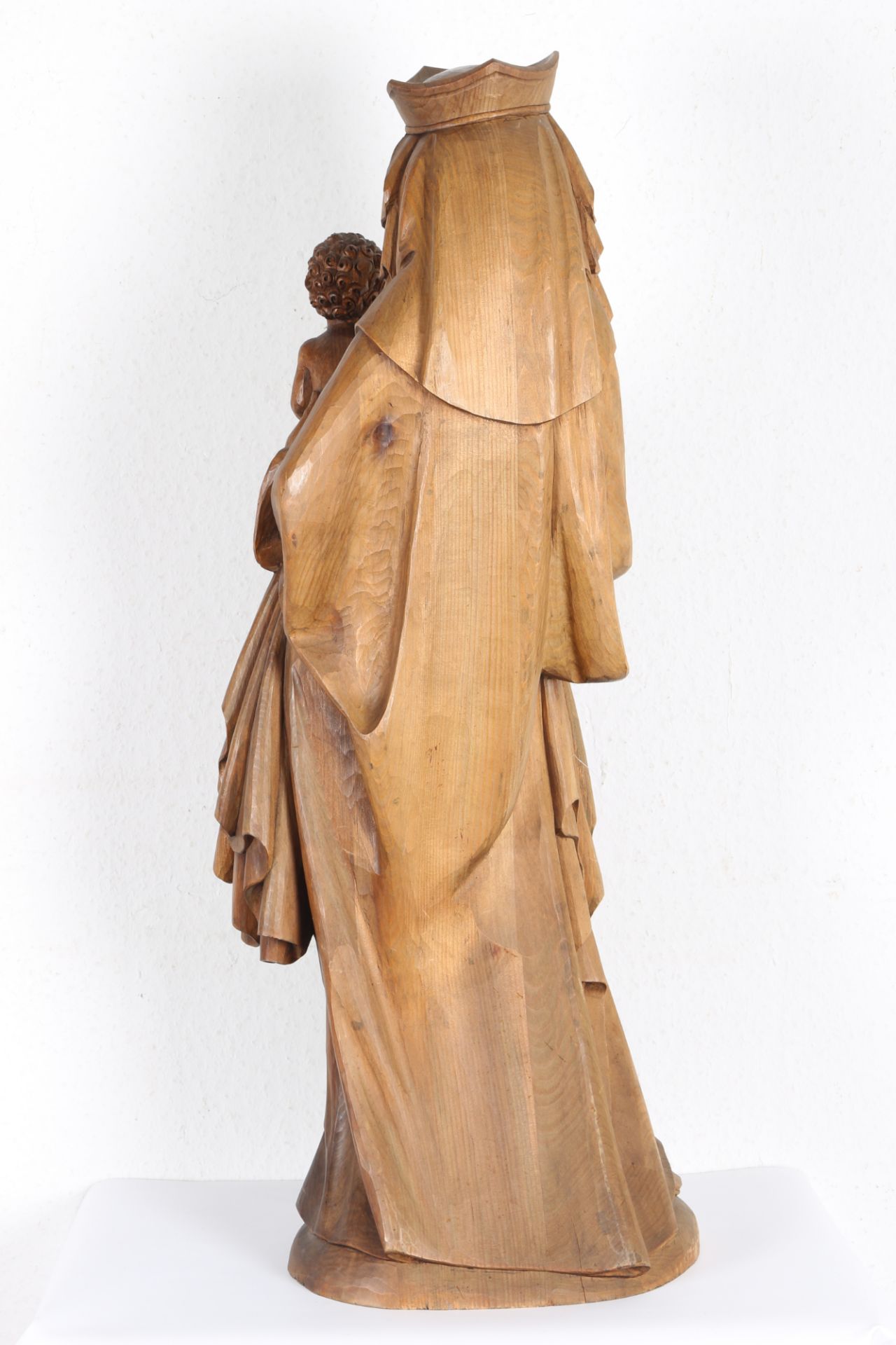 Riesige Heiligenfigur Madonna mit Christus H 102 cm, wooden figure of saint Madonna with Christ, - Bild 4 aus 4