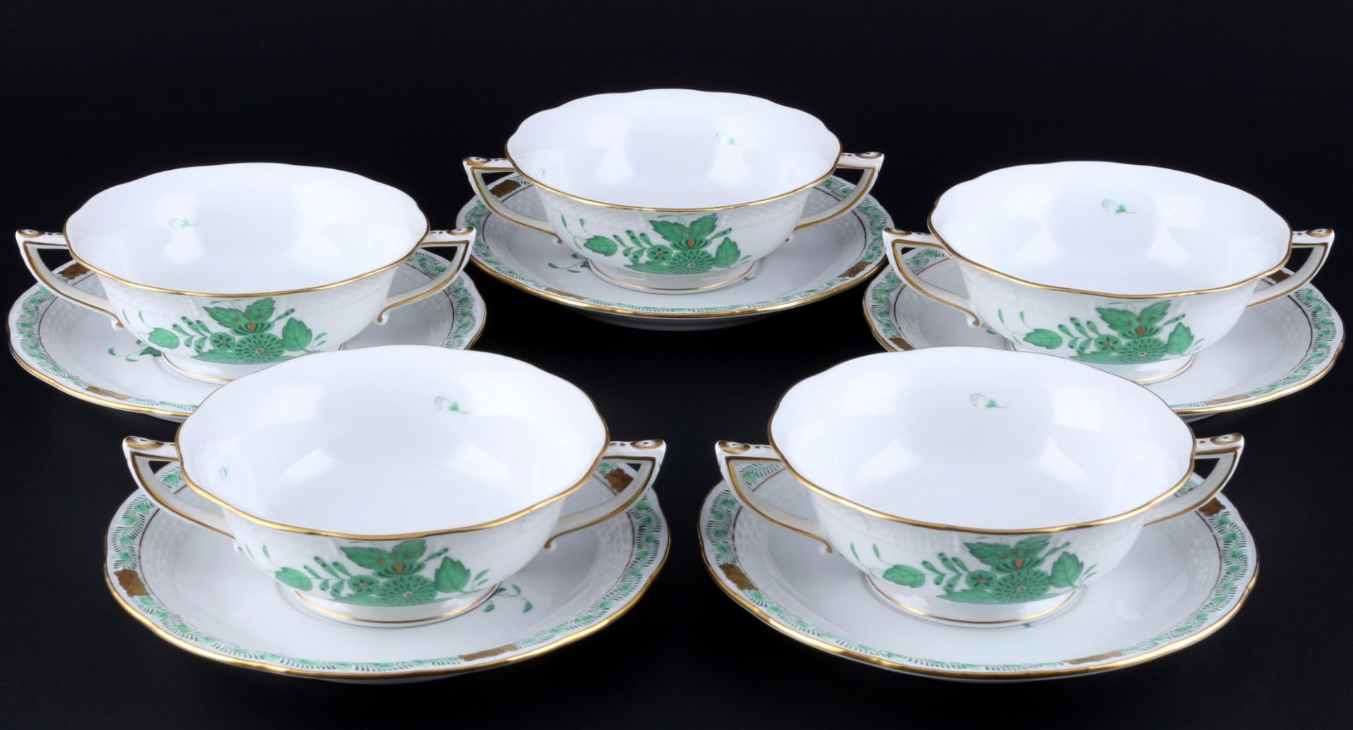 Herend AV Apponyi Vert 5 große Suppentassen, large soup cups,