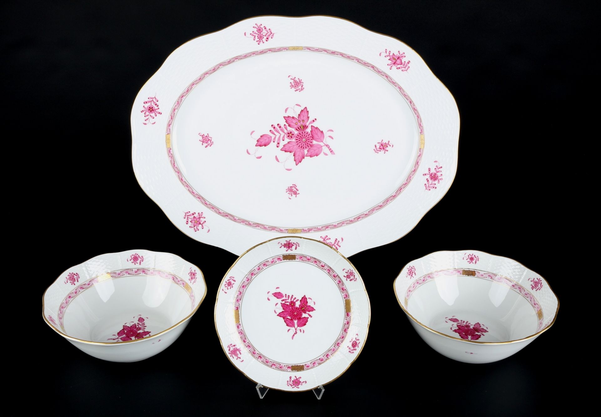 Herend Apponyi Purpur große Platte und 3 Schalen, porcelain dish and bowls,