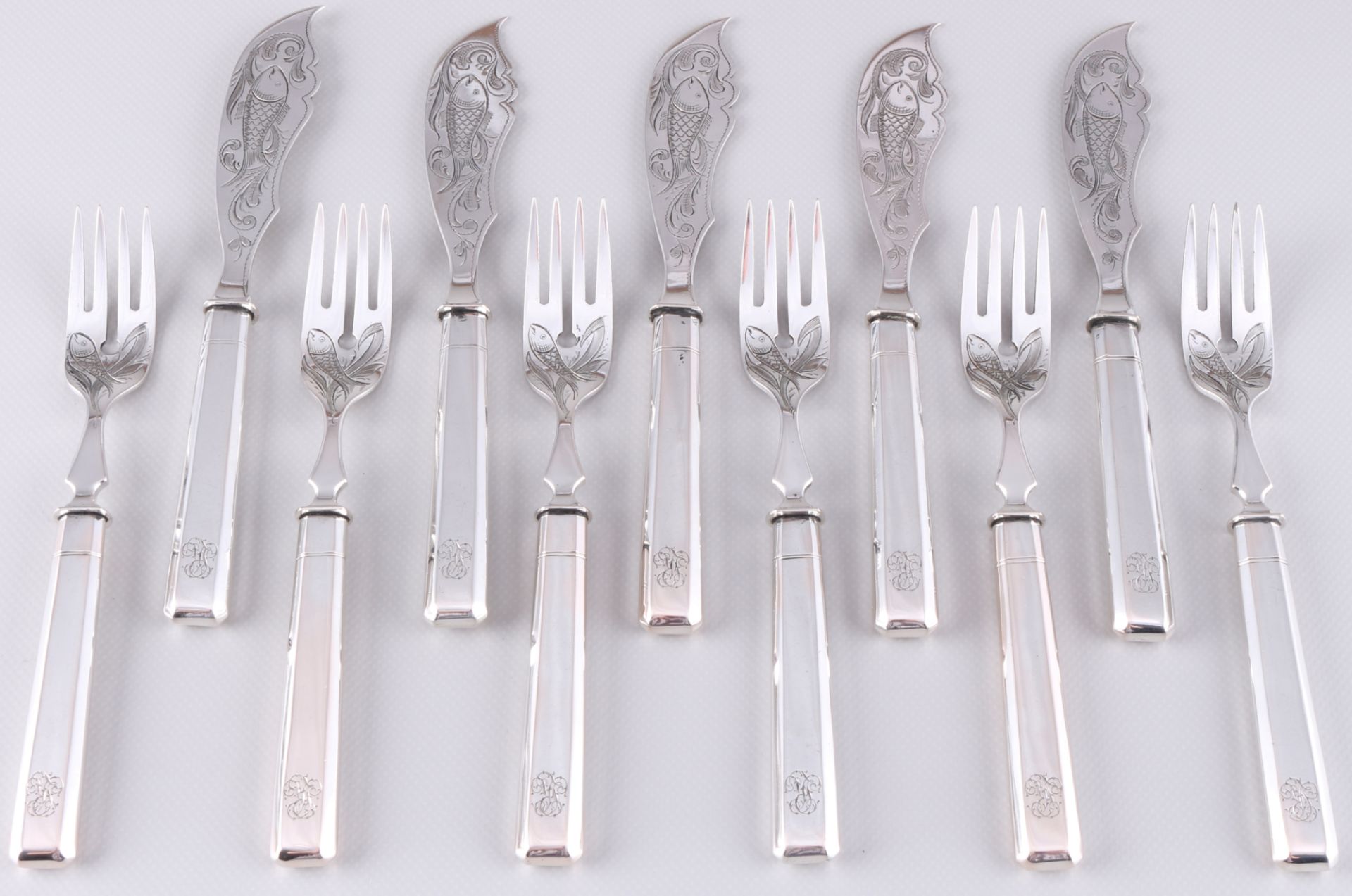 800 Silber Fischbesteck, Jugendstil, silverware fish cutlery,