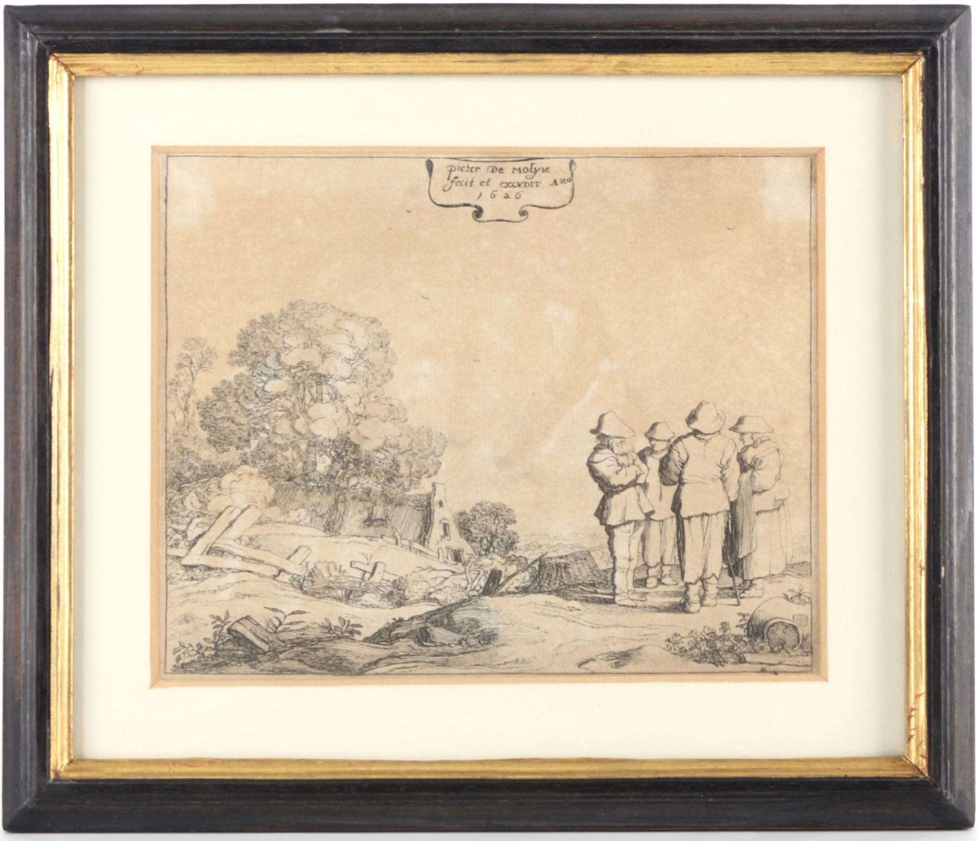 Pieter de Molijn (1595-1661) Landschaften mit Figuren 1626, etching farmers in conversaion, - Bild 2 aus 3