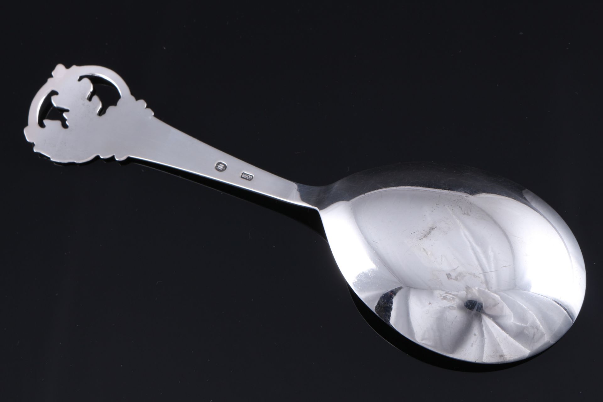 Dänemark 830 Silber Vorlegelöffel mit Eicheldekor, Carl M. Cohr, danish silver serving spoon, - Bild 3 aus 4