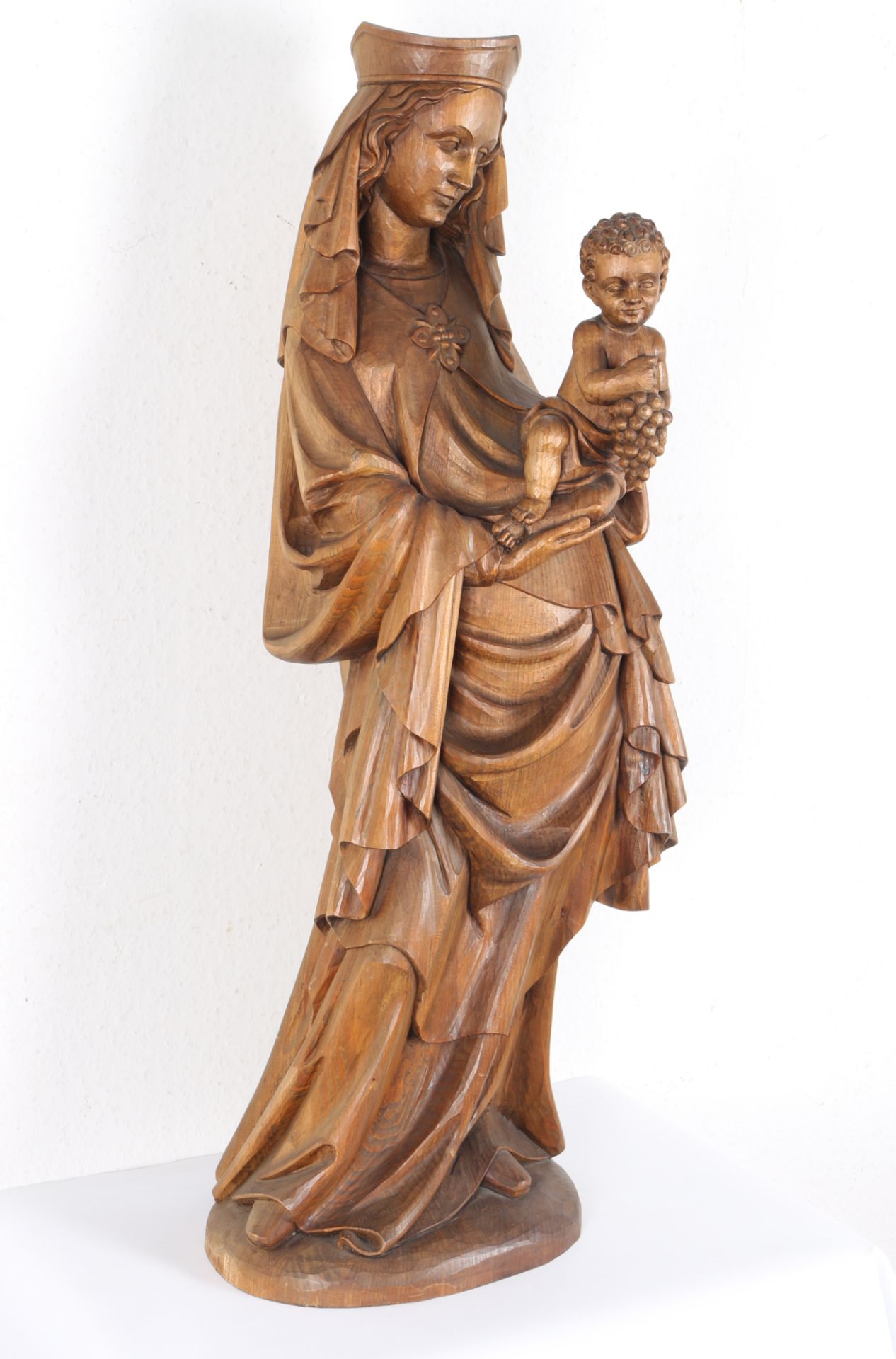 Riesige Heiligenfigur Madonna mit Christus H 102 cm, wooden figure of saint Madonna with Christ, - Bild 2 aus 4