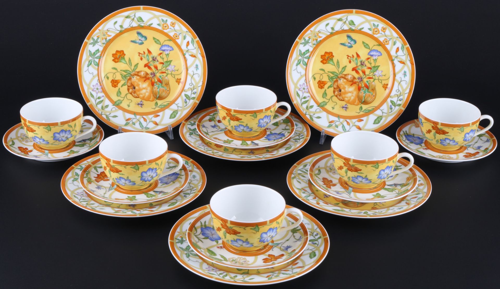 Hermes Paris La Siesta 6 Gedecke für Kaffee / Tee, cups with saucers and dessert plates for coffee /