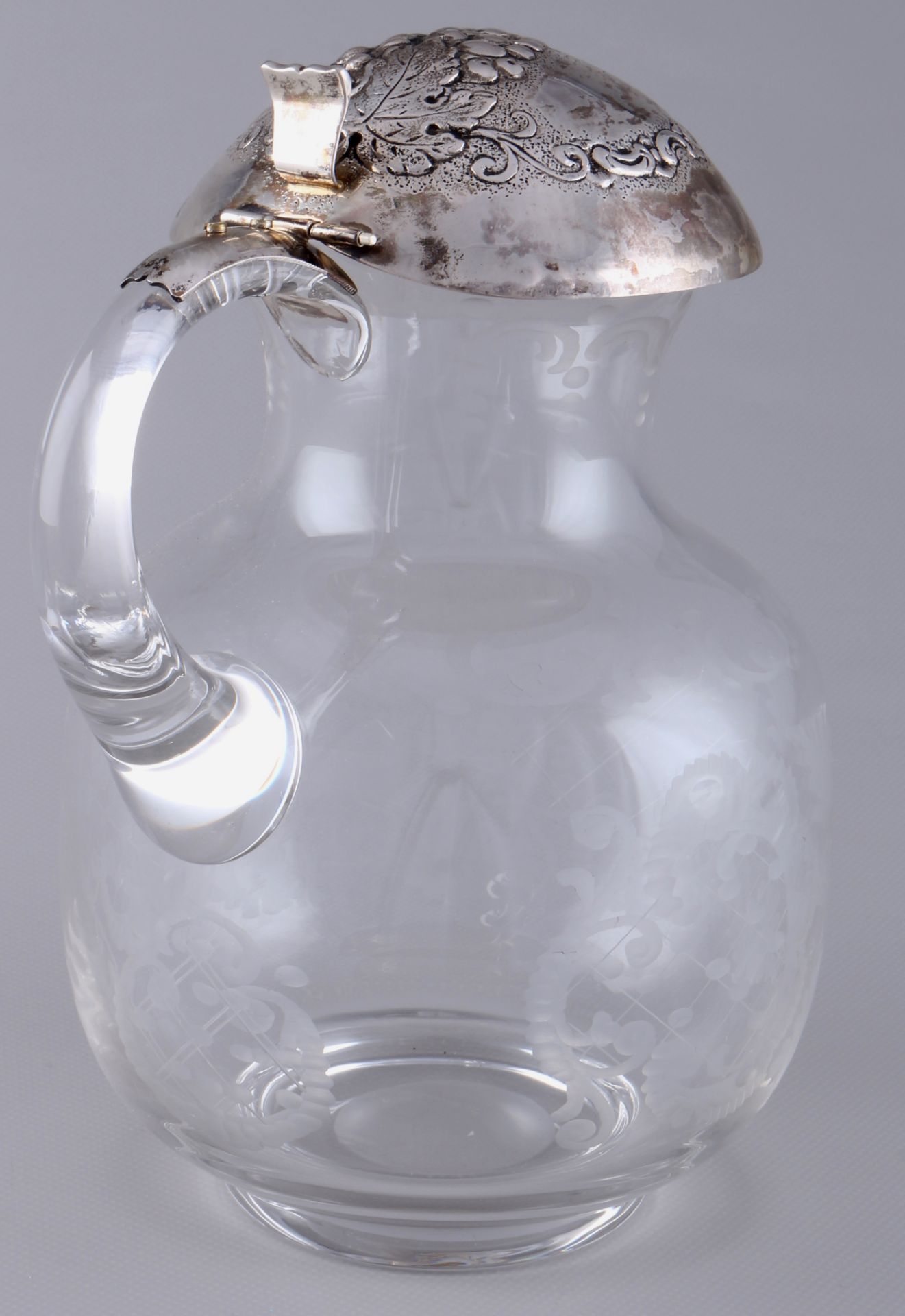 Jugendstil Kristallkaraffe mit 800 Silberdeckel, art nouveau crystal jug with silver lid, - Bild 2 aus 4