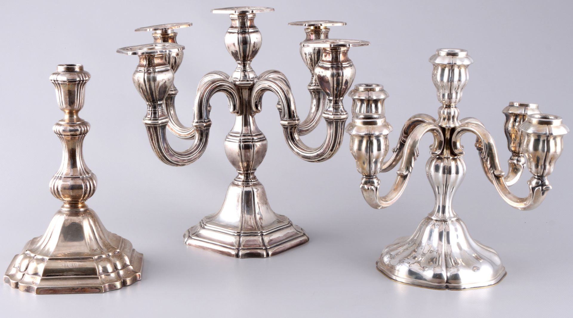 800 - 835 Silber 3 Kerzenleuchter, u.a. Grimminger & Gebr. Deyhle, silver candlesticks,