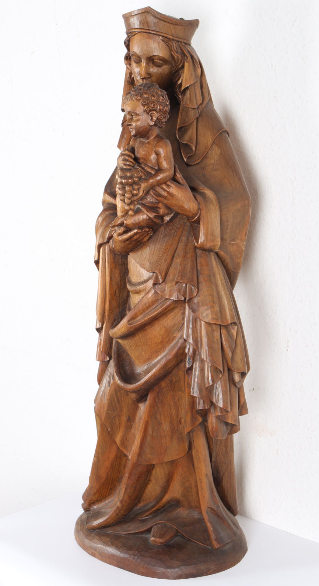 Riesige Heiligenfigur Madonna mit Christus H 102 cm, wooden figure of saint Madonna with Christ, - Bild 3 aus 4