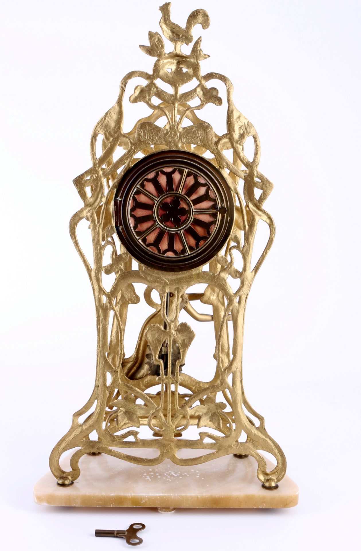 Bronze Jugendstil Kaminuhr Frankreich um 1900, french bronze mantel clock art nouveau ca. 1900, - Image 7 of 7