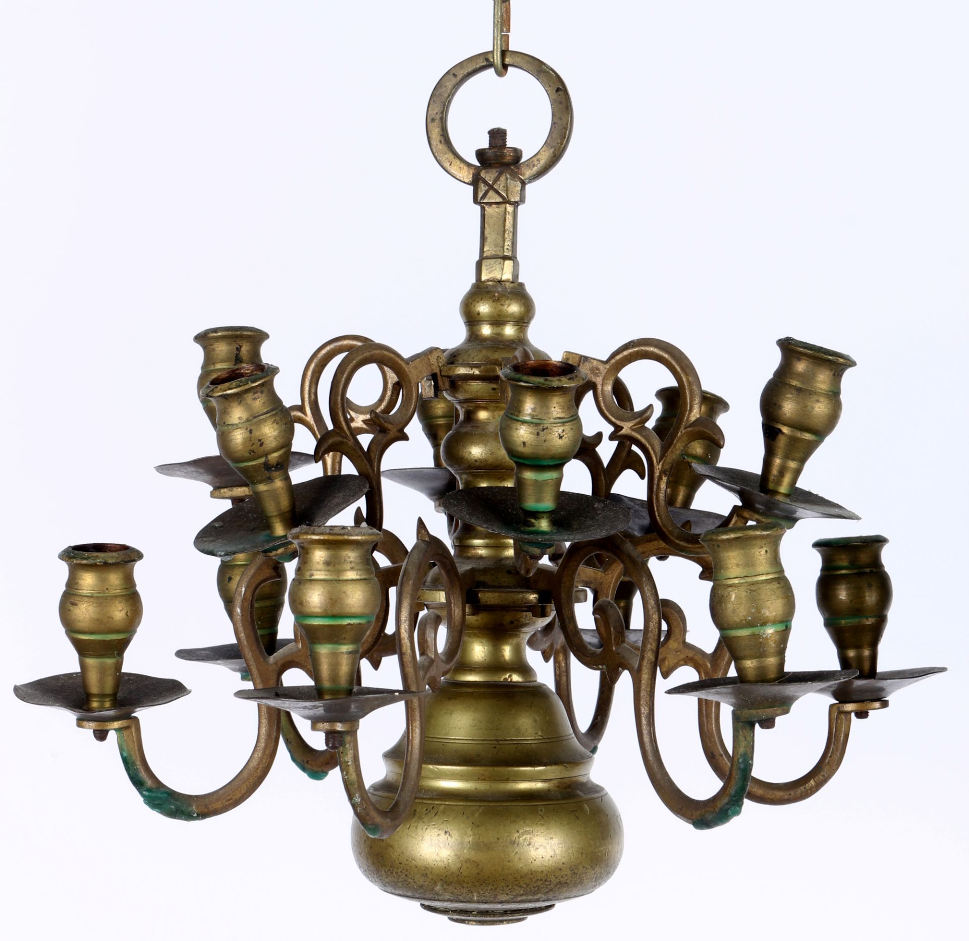 Bronze 2 kleine flämische Lüster, 18./19. Jahrhundert, overhead chandeliers, - Image 2 of 5