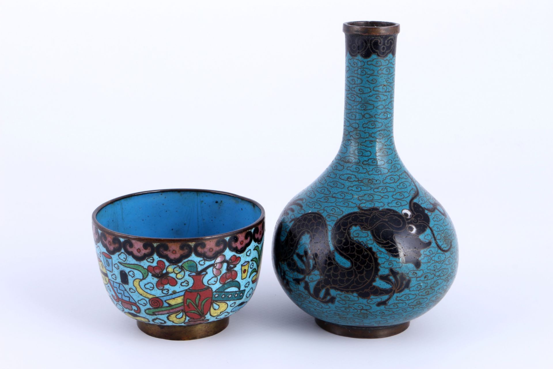 China Cloisonne Konvolut, Vasen Schale und Platte, chinese lot, - Image 3 of 5
