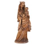 Riesige Heiligenfigur Madonna mit Christus H 102 cm, wooden figure of saint Madonna with Christ,