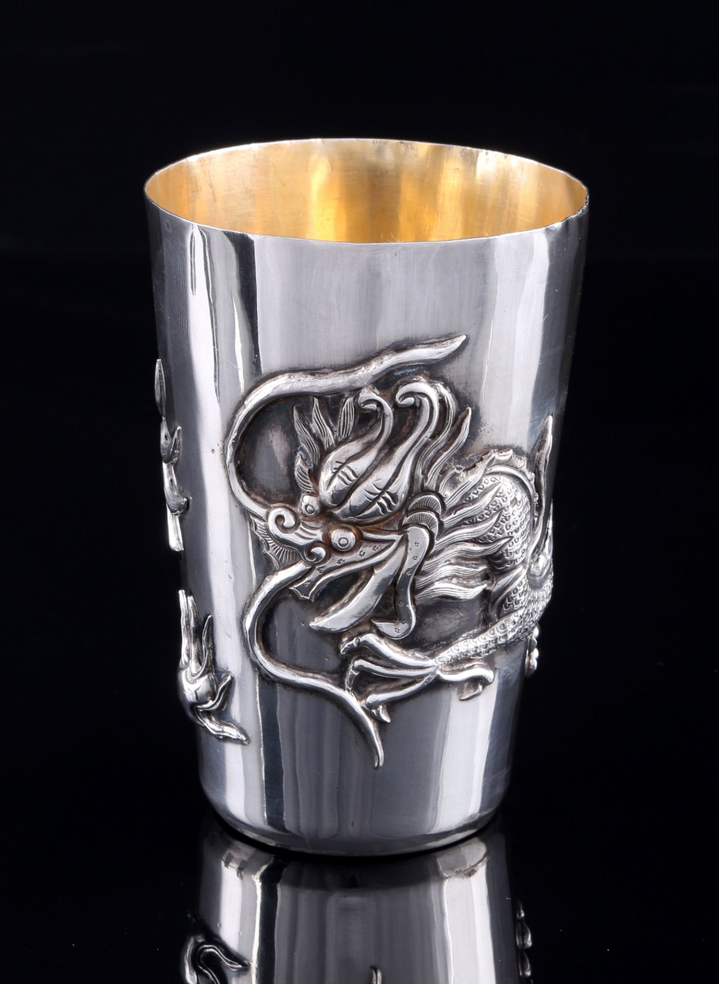 China Silber 6 Becher mit Drachen um 1920, chinese silver cups / beaker, - Image 2 of 5