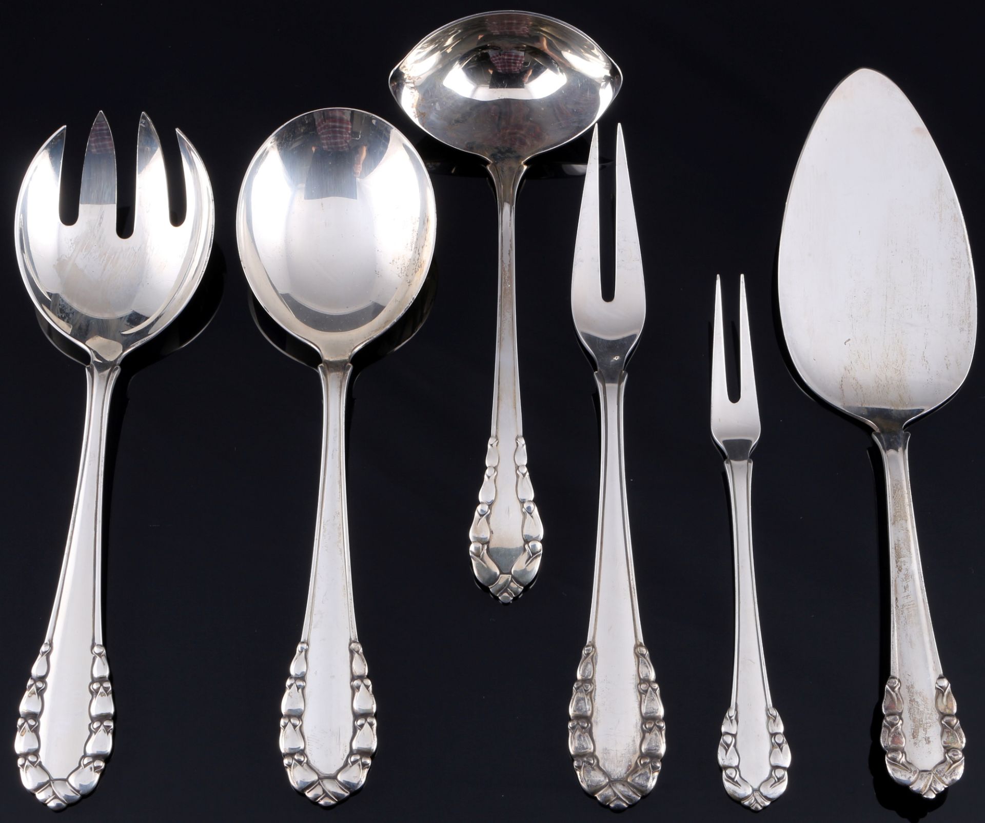 Georg Jensen Maiglöckchen 925 Silber 6-teiliges Vorlegebesteck, sterling silver serving cutlery,