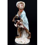 Meissen Affenkapelle Drehleierspielerin 1.Wahl, Knaufmarke 1860-1924, hurdy gurdy player monkey