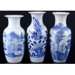 China 3 Vasen mit Blaumalerei und mit Phoenix, chinese vases,