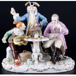 Meissen Quacksalber mit Krankem und Harlekin, dentist figure group,