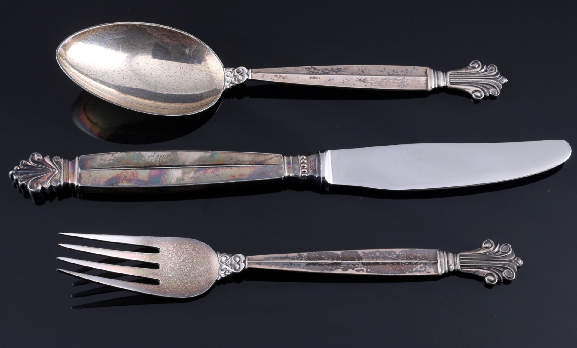 Georg Jensen Akanthus 925 Silber Speisebesteck für eine Person, sterling silver cutlery for 1 pers.,