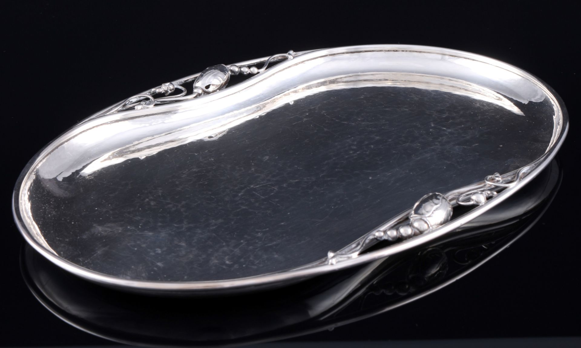 Georg Jensen Blossom / Magnolia 925 Silber Tablett 2P, sterling silver tray, - Image 2 of 3