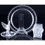 Lalique Dove Schale, Andlau Teller & Sunflower Vase, french crystal bowl, plate and vase,