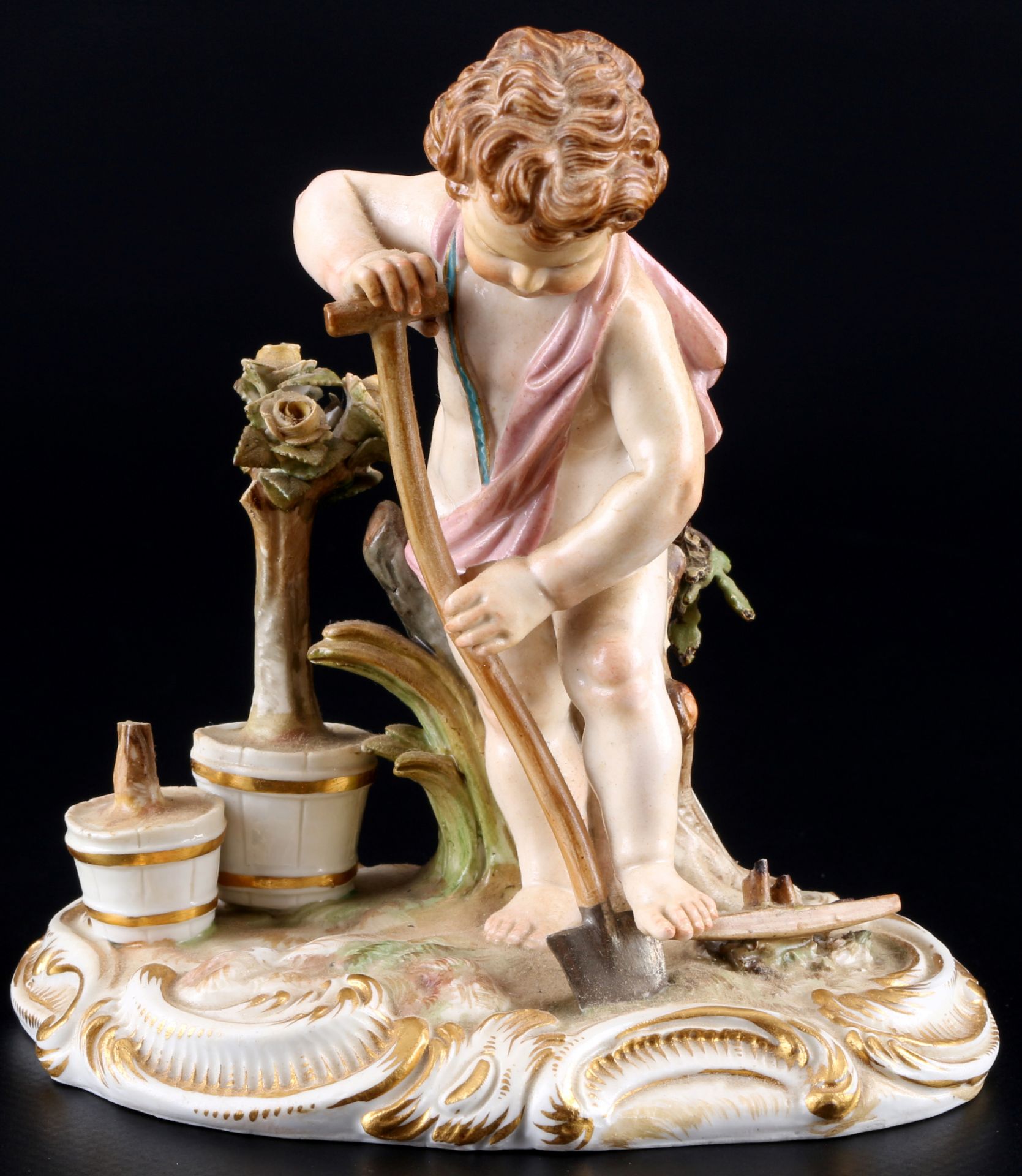 Meissen Allegorie der Erde - Gärtnerputte 1.Wahl, Knaufmarke 1860-1924, Allegory of Earth Cherub gar