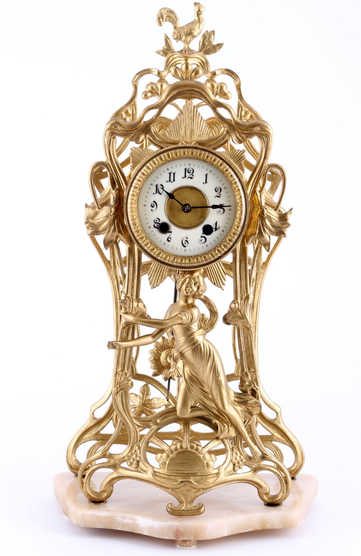 Bronze Jugendstil Kaminuhr Frankreich um 1900, french bronze mantel clock art nouveau ca. 1900,