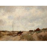 German Grobe (1857-1938) Pferdekarren in Dünenlandschaft, horse cart in dunes landscape,