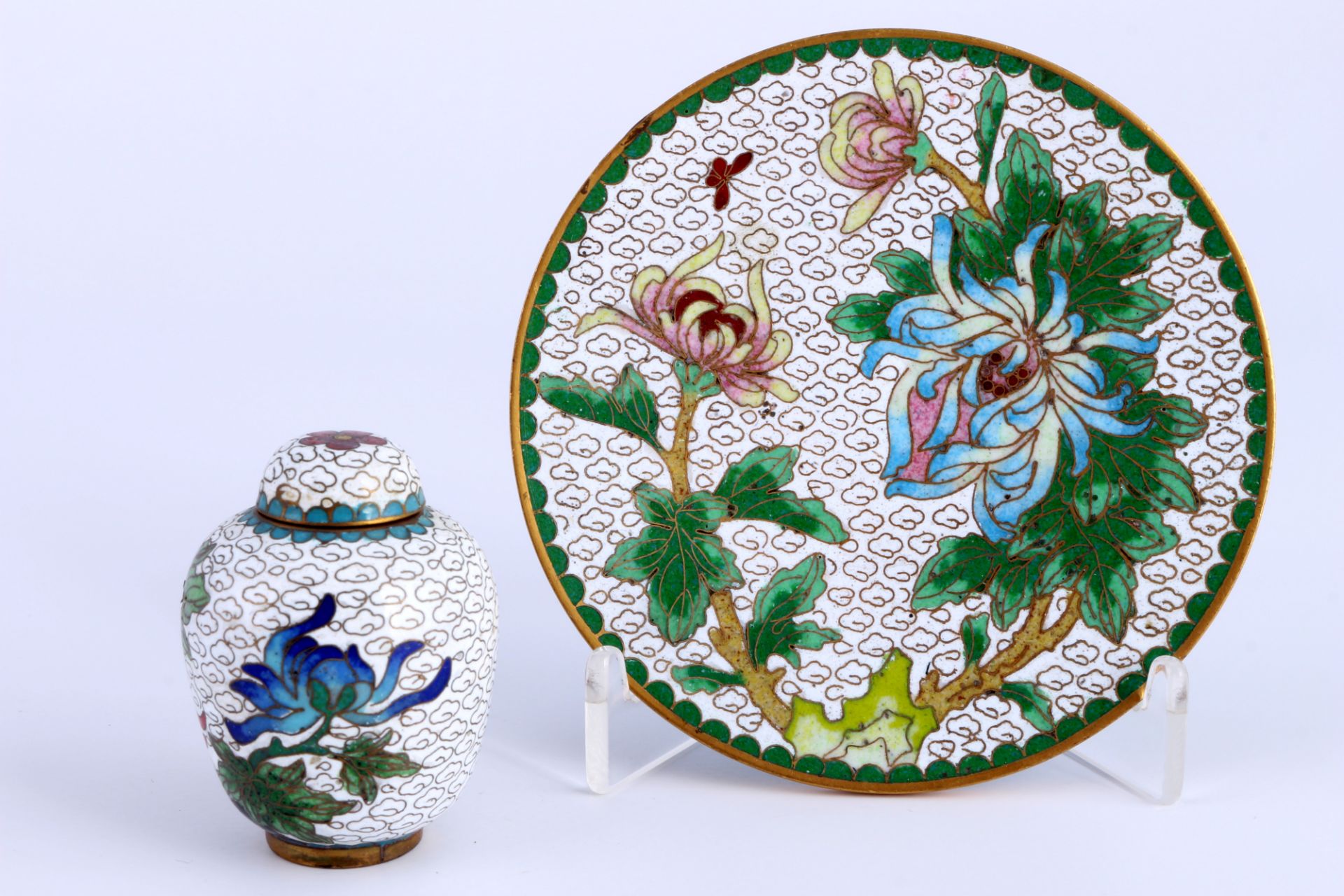 China Cloisonne Konvolut, Vasen Schale und Platte, chinese lot, - Bild 2 aus 5