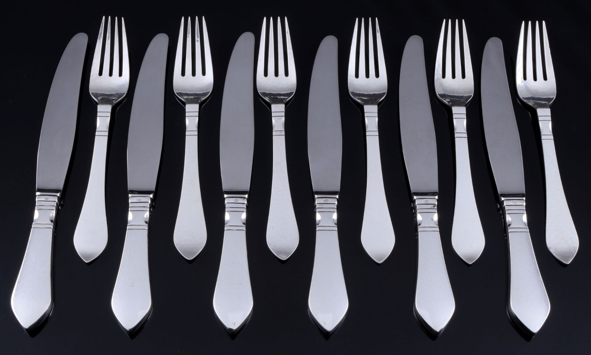 Georg Jensen Continental 925 Silber 6 Menügabeln und 6 Menümesser, sterling silver cutlery,