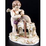 Meissen Putte am Schleifstein 1.Wahl, Knaufmarke, cherub on grinding wheel 1st choice,