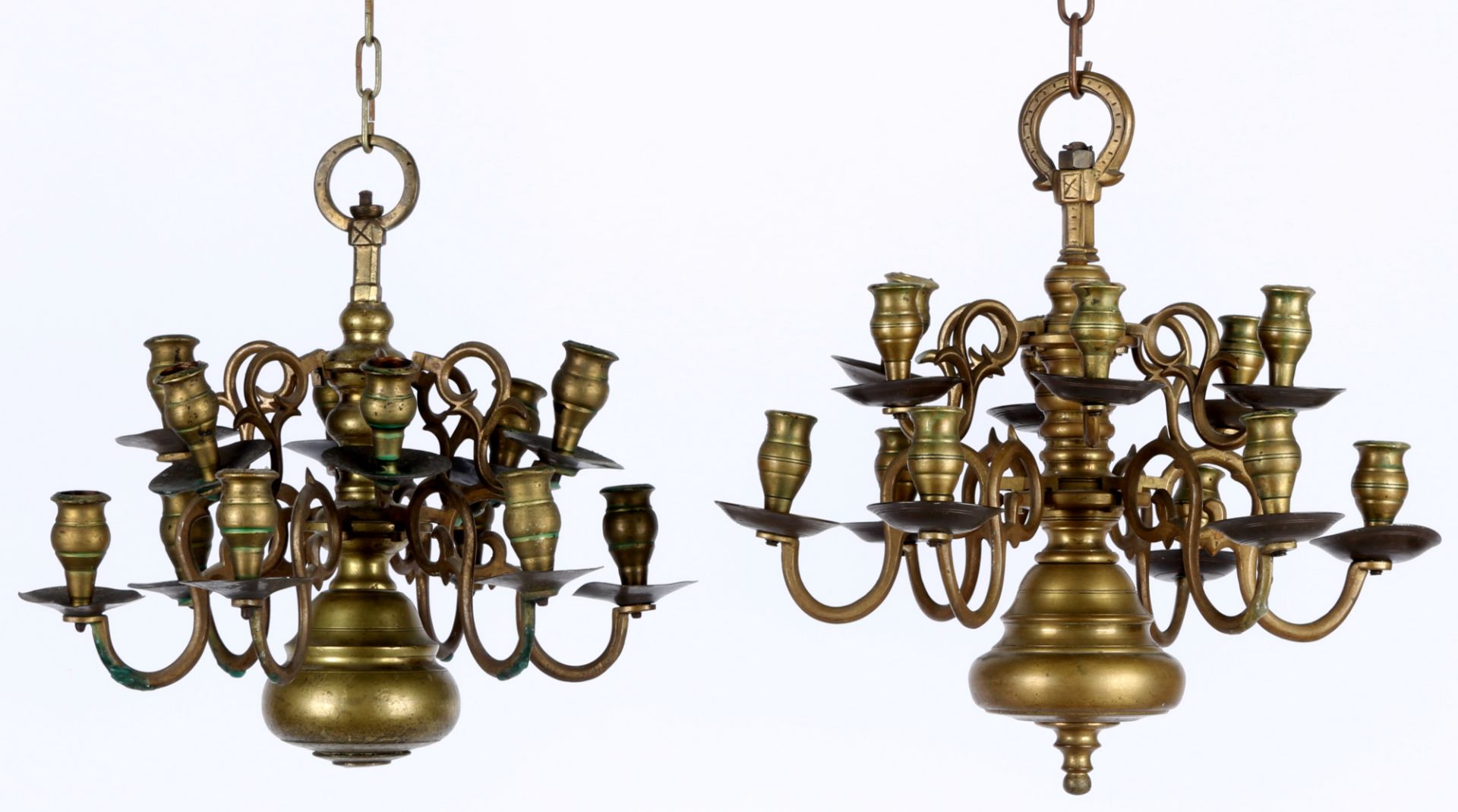 Bronze 2 kleine flämische Lüster, 18./19. Jahrhundert, overhead chandeliers,