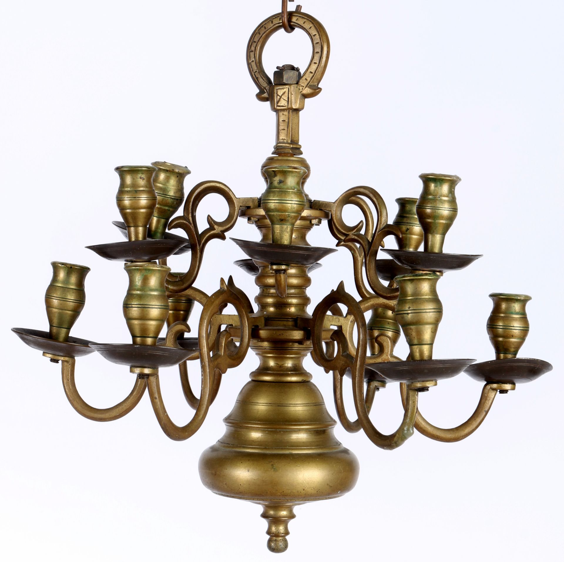 Bronze 2 kleine flämische Lüster, 18./19. Jahrhundert, overhead chandeliers, - Image 3 of 5