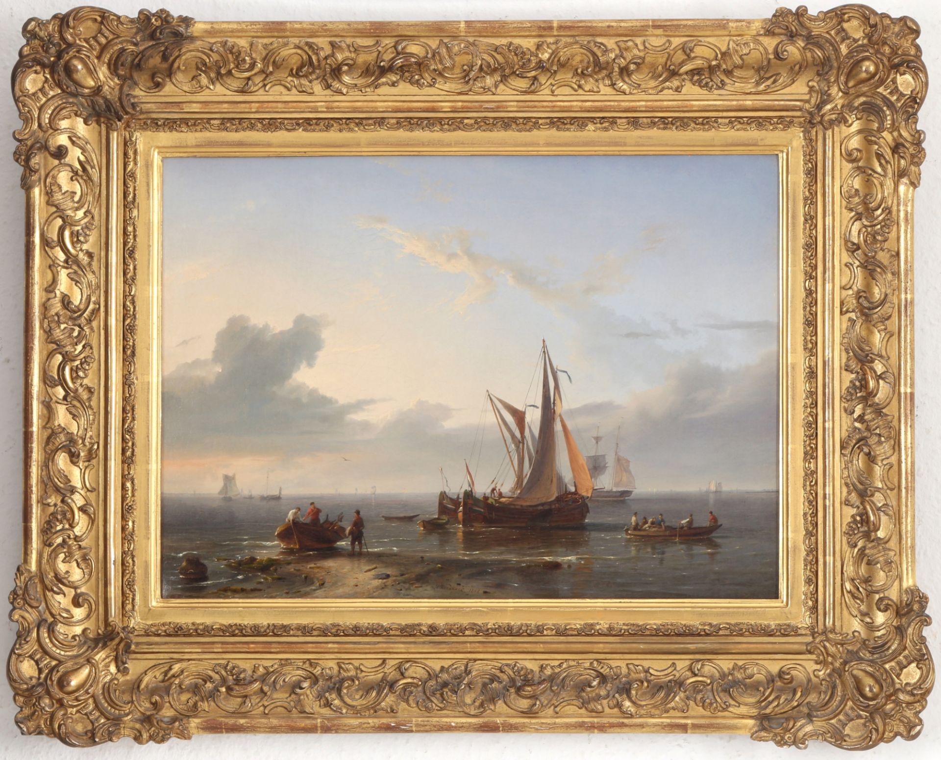 Hermanus I Koekkoek (1815-1882) Marinemalerei ankernde Segelschiffe und Boote, marine painting, - Image 2 of 4