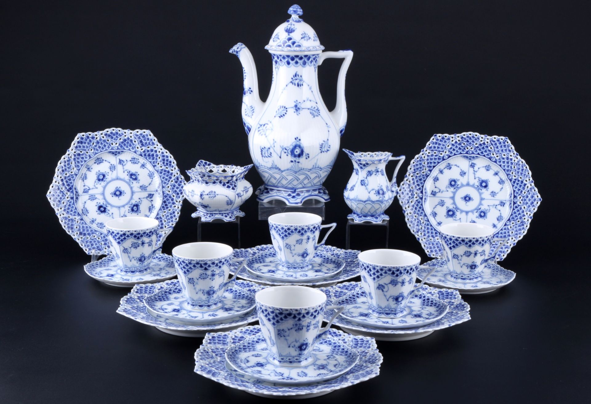 Royal Copenhagen Musselmalet Vollspitze Kaffeeservice für 6 Personen, full lace coffee service,