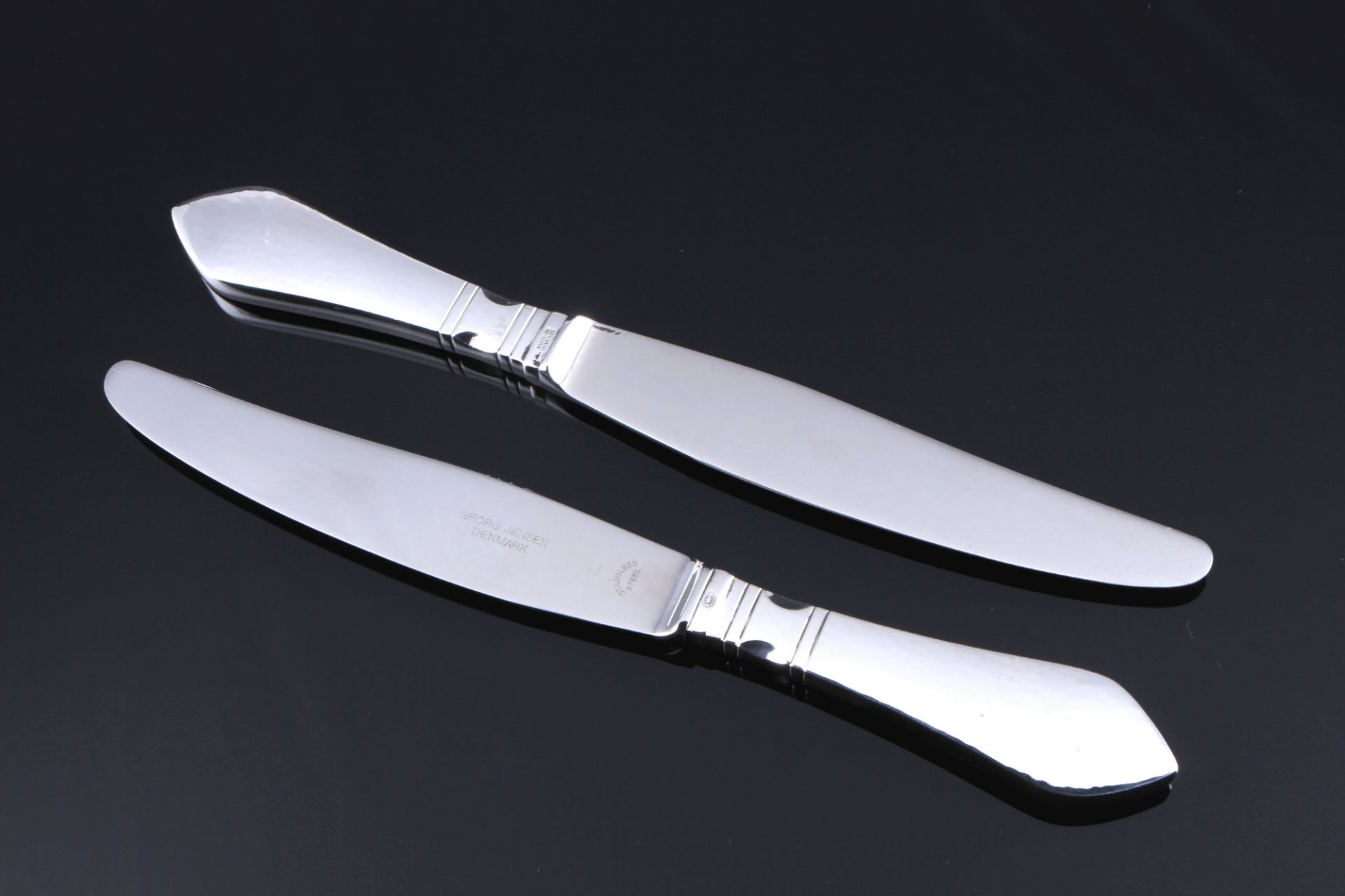 Georg Jensen Continental 925 Silber 6 Menümesser mit kurzem Heft, sterling silver menu knives, - Image 2 of 3