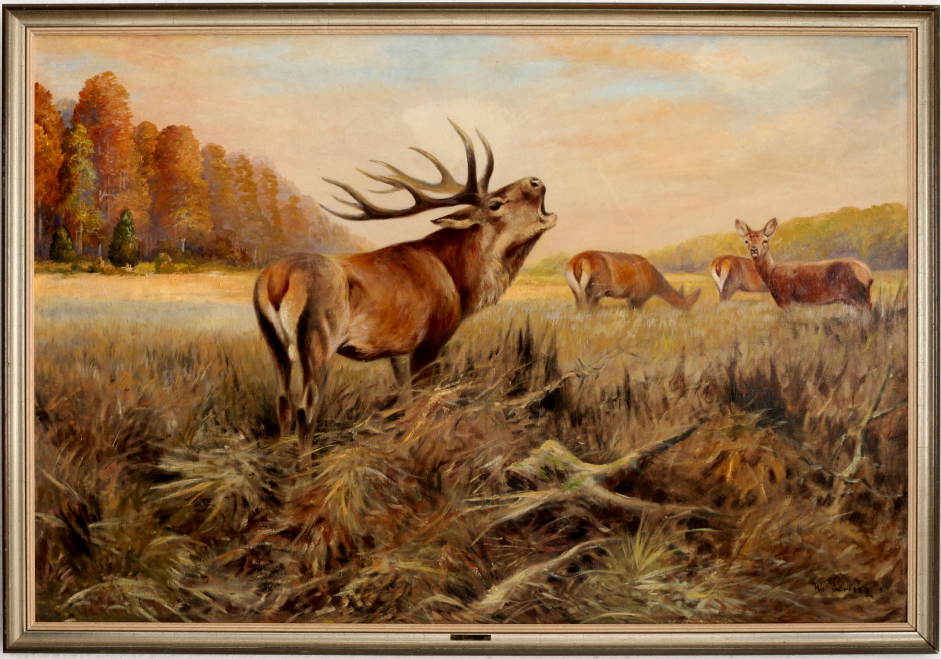 Willi Lorenz (1901-1981) Röhrender Hirsch, Großgemälde, Roaring deer, large painting, - Image 2 of 4