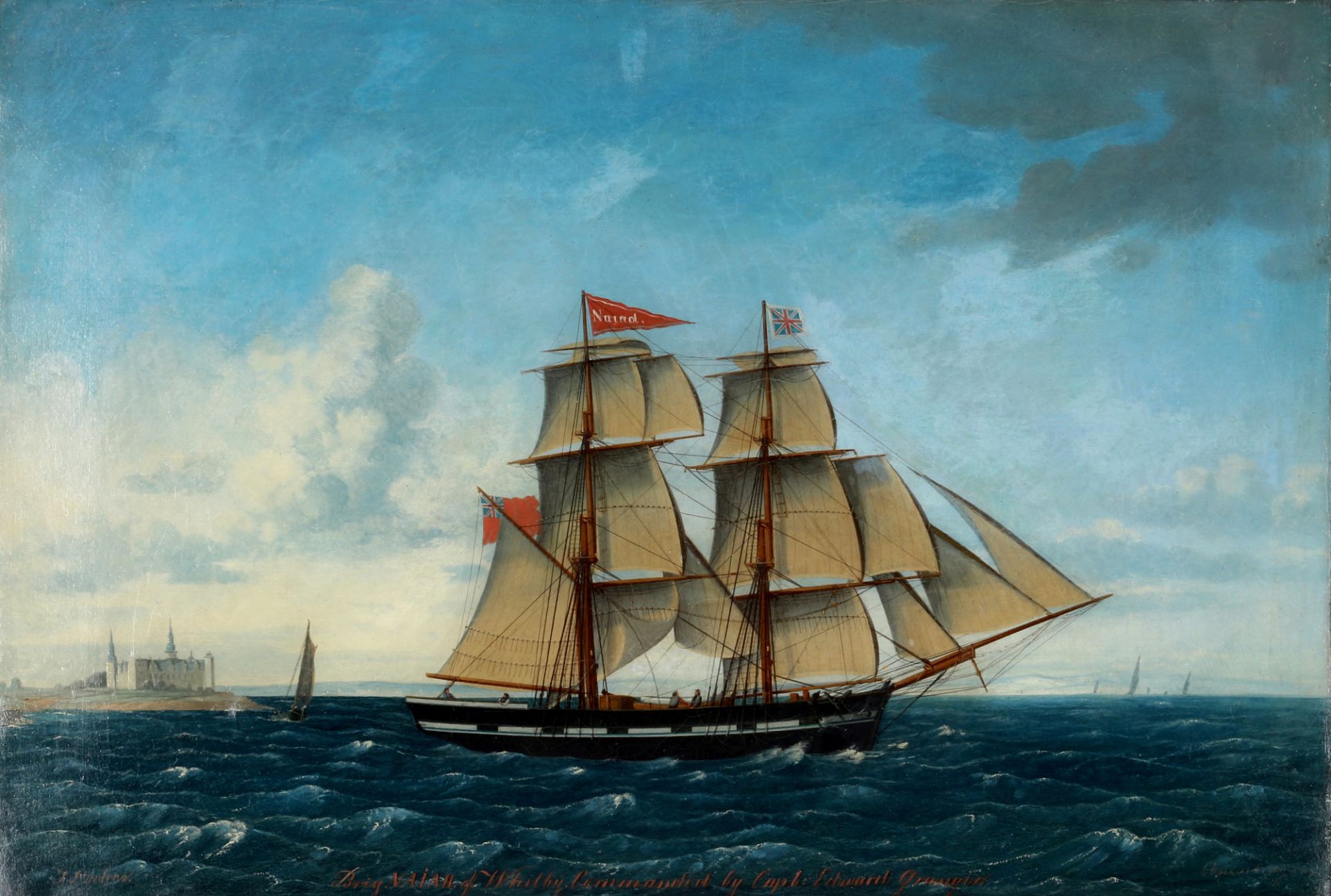 Jens Thielsen Locher (1825-1869) Marinemalerei Brigg Naiad, two-mast brig,