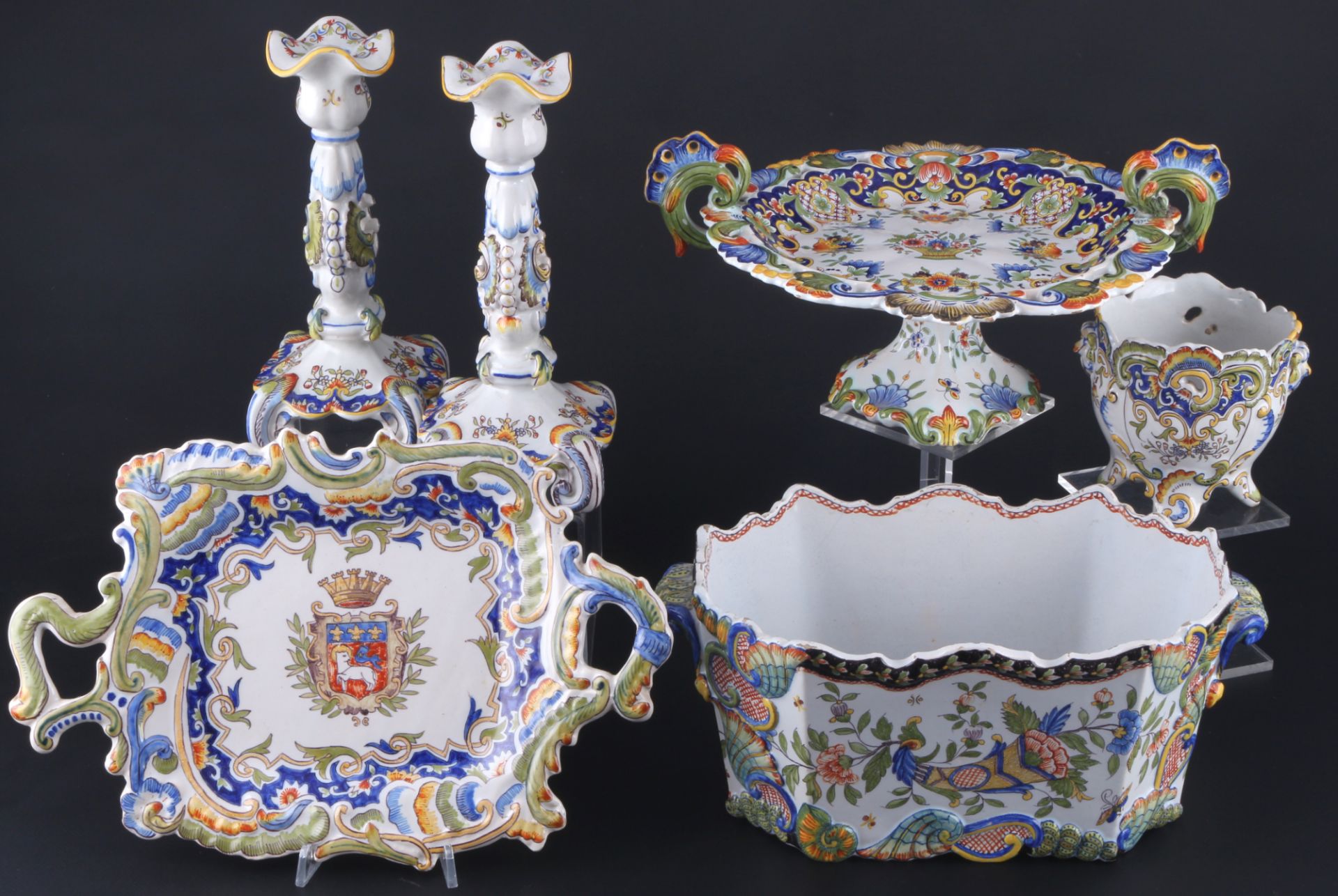 Desvres Rouen 6-teiliges Keramik Lot, 1. Hälfte 20. Jhd., french decorative ceramic,