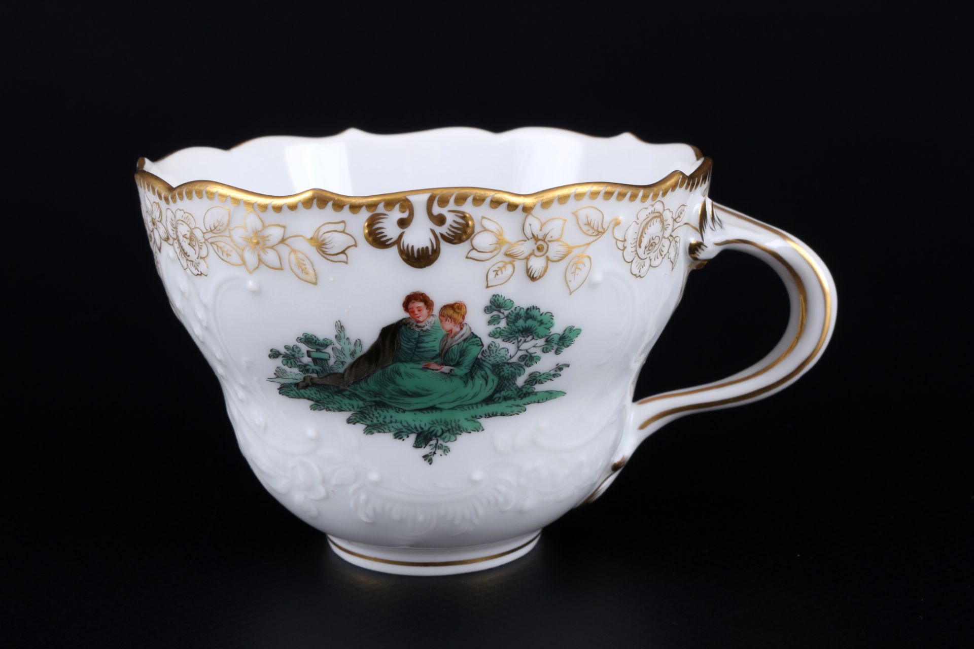 Meissen Neumarseille Watteau-Szenerie Kaffeegedeck 1.Wahl, coffee cup with dessert plates 1st choice - Image 2 of 5