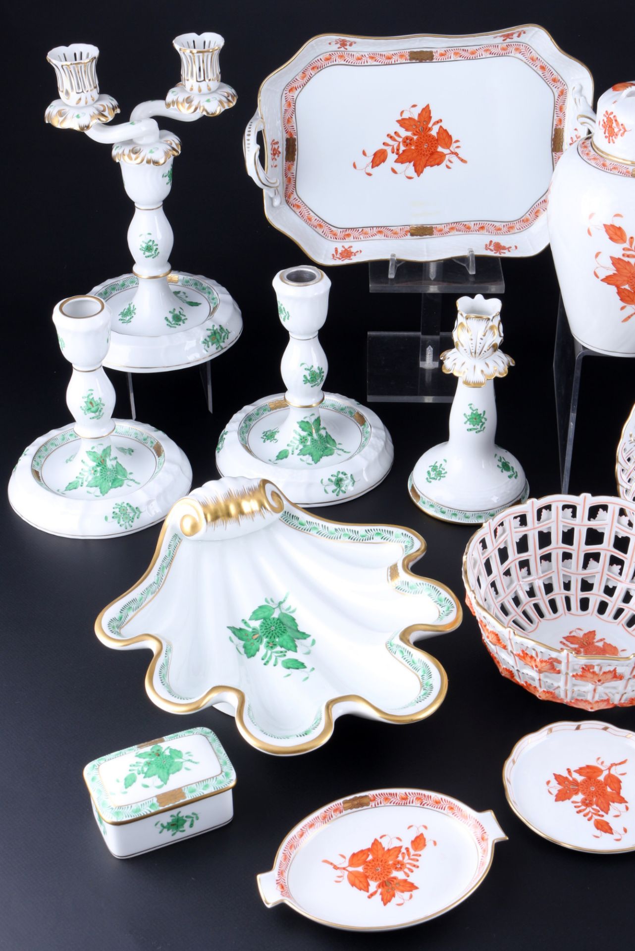 Herend Apponyi Orange, Purpur & Vert umfangreiches Konvolut Zierporzellan, splendor porcelain lot, - Bild 2 aus 5