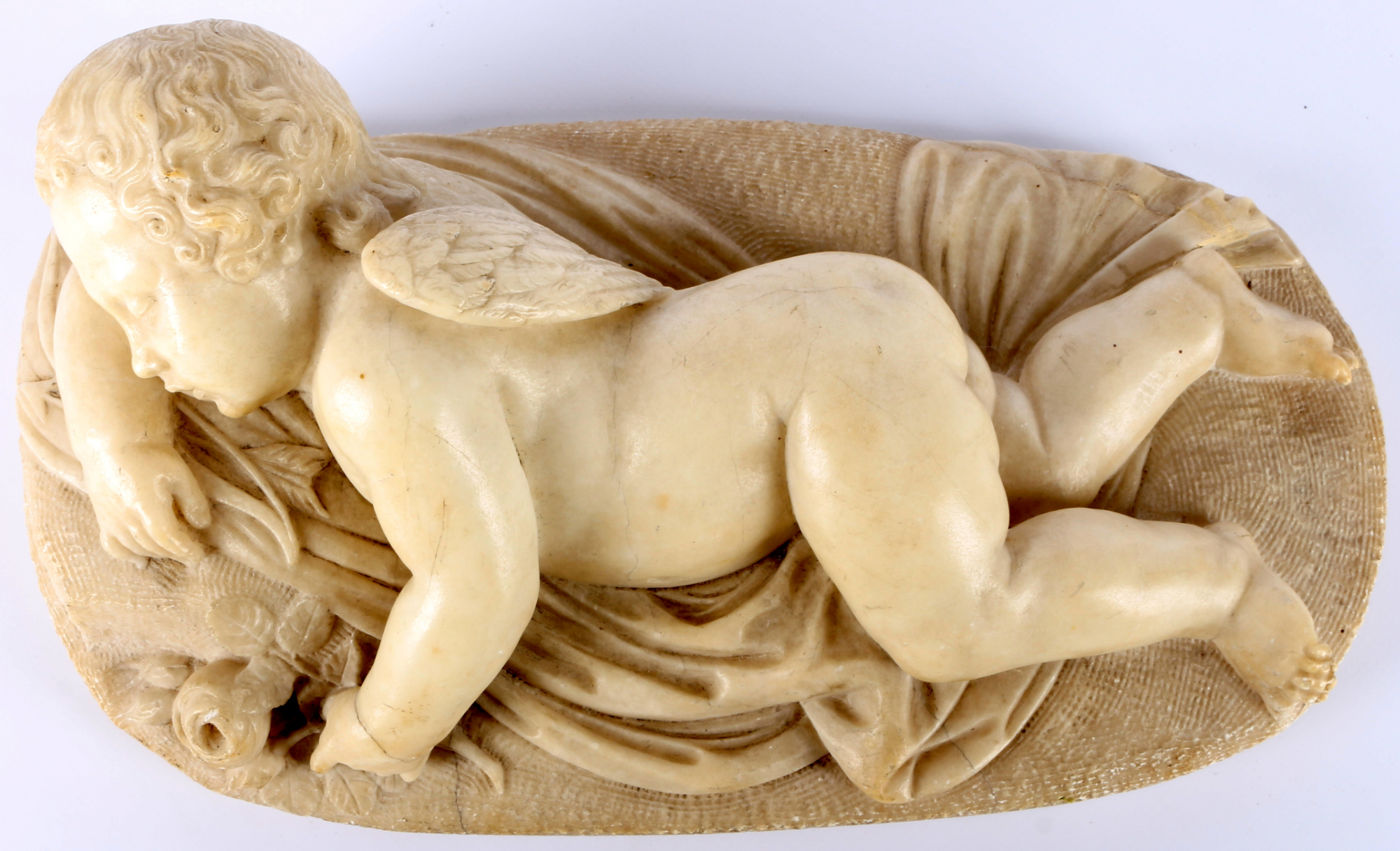 Alabaster sleeping cherub sculpture ca. 1900, schlafende Putte, - Image 3 of 3