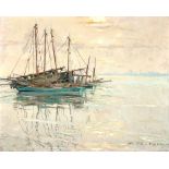 Erich Freiherr von Perfall (1882-1961) Fischerboote in rheinischem Gewässer, fishing boats in rhenis