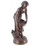 Mathurin Moreau (1822- 1912) Bronze Bauernmädchen mit Kornsieb, peasant girl with grain sieve,